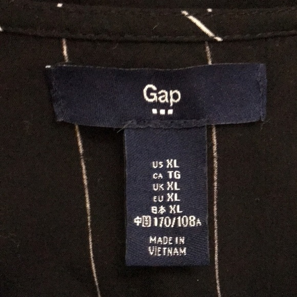 Gap Women’s Tunic Blouse XL Black White Stripe V neck Tab up sleeve Lightweight - Picture 7 of 10